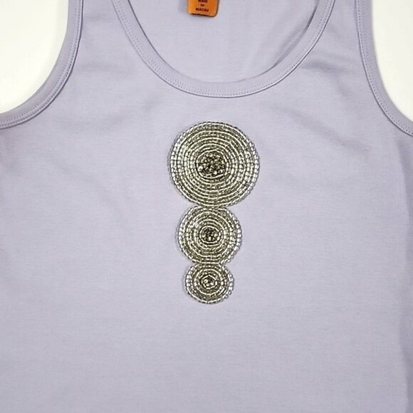 Tory Burch Women's Lavender Tank Top Beaded Circles Front 100% Cotton Size M - Picture 5 of 9